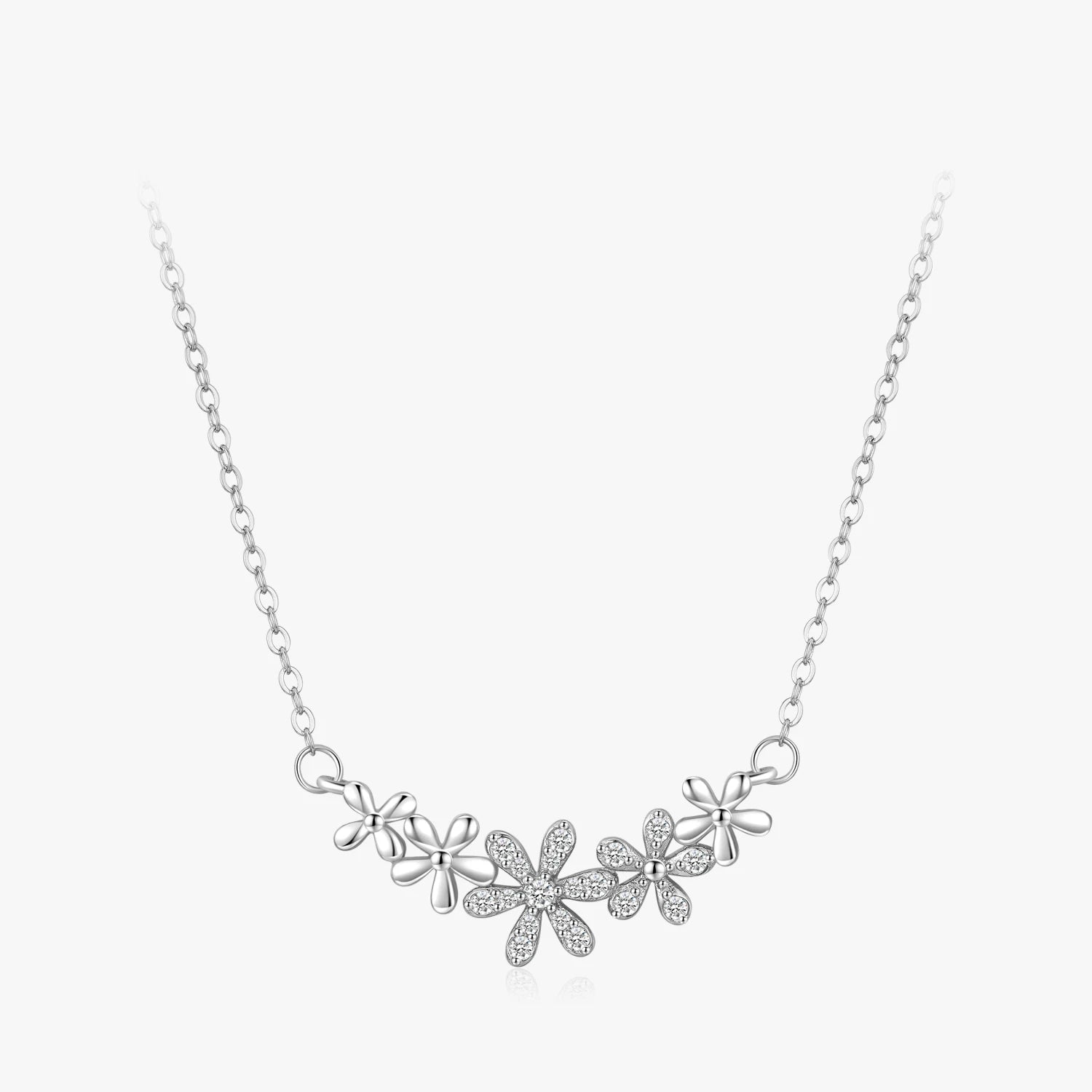 Ailmay 925 Sterling Silver Beautiful Daisy Smiling Flower Pendant Necklaces Clear Zircon for Women Silver Jewelry