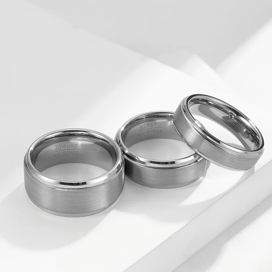 Poya K Non Tarnish Couple Wedding Band Brushed Plain Tungsten Carbide Rings