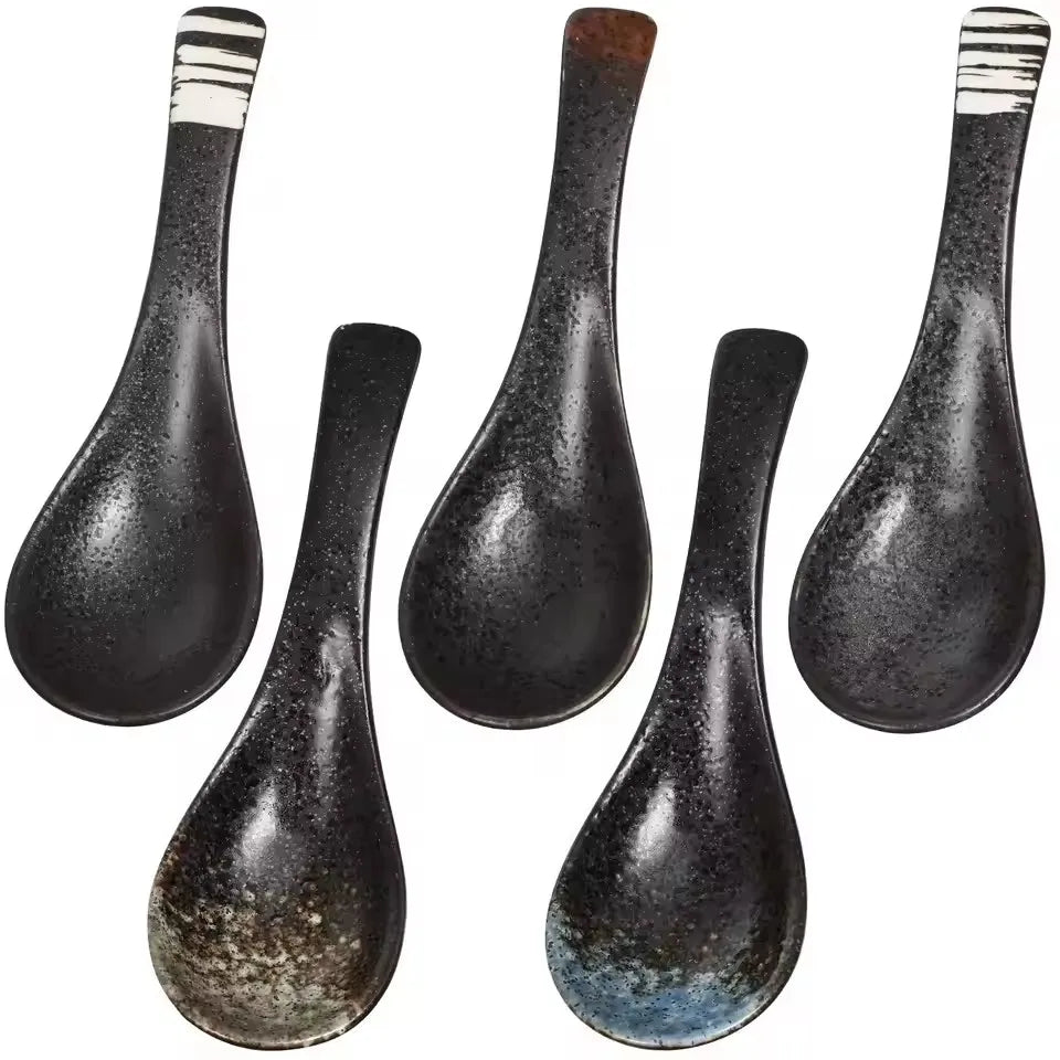 Restaurant Porcelain Japandi Eco-Friendly Soup Spoon with Short Handle for Asian Rice Table Dining and Kitchen Use