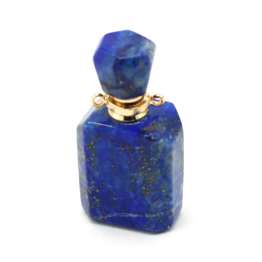 Hongzhuo Wholesale Lapis Lazuli Perfume Bottle Pendant Natural Quartz Essential Oil Gemstone Diffuser Crystal Jewelry for Design Necklace