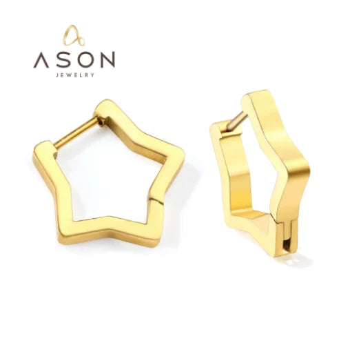 Ason Fashion Golden Geometric Wholesale Bulk Stainless Steel Earrings 18k Gold Plated Minimalist Star Hoop Earrings for Women