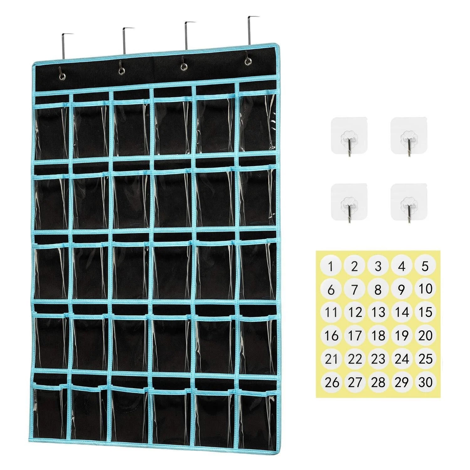 30-Pocket Foldable Classroom Organizer Square Wall Hanging Storage Bin with Sundry and Cell Phone Pockets