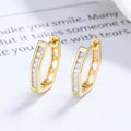 American European Fine Jewelry 925 Sterling Silver Earring Geometric Polygon Row of Zircon Gold Plated Hoop Earrings Women