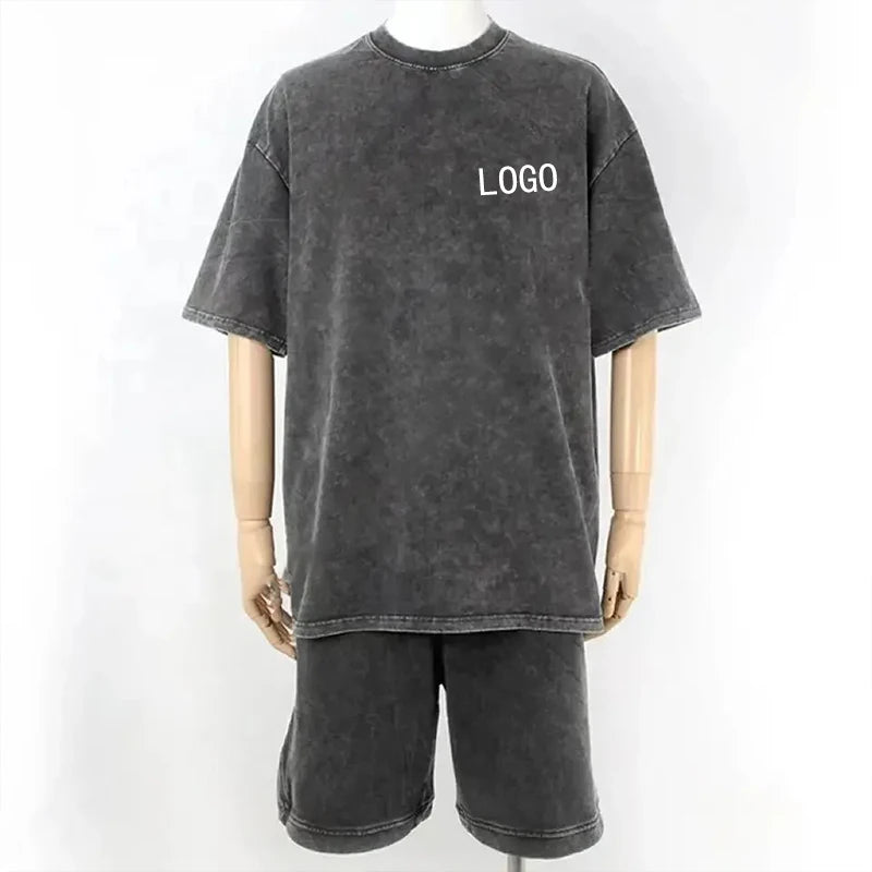 Wholesale Custom  Summer Fashion Short-sleeved  T-shirt + Shorts 2 Sets of Casual Sports Men's Suit