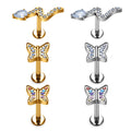 ASTM F136 Titanium Flat Back Stud Ear Earrings Two-sided CZ Zircon Paved Top Threaded Labret Tragus Lip Body Piercing Jewelry