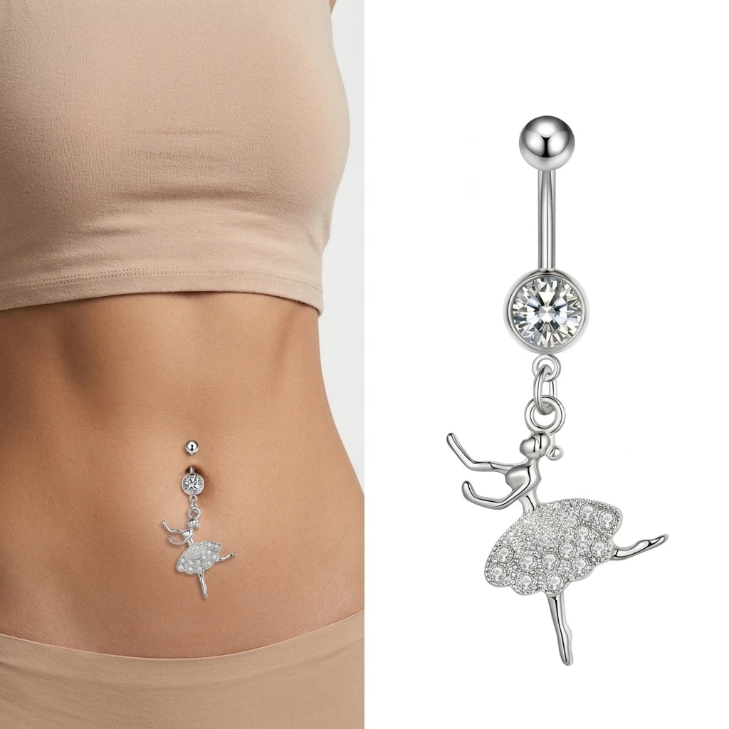 Stainless Steel Navel Nail Ballet Girl Diamond Pendant Navel Ring Hot Selling Navel Buckle Puncture Jewelry Wholesale