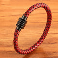 Wholesale Handmade Braided Men Red Genuine Leather Bracelet Stainless Steel Magnetic Clasp Jewelry Bangle for Men OT-302