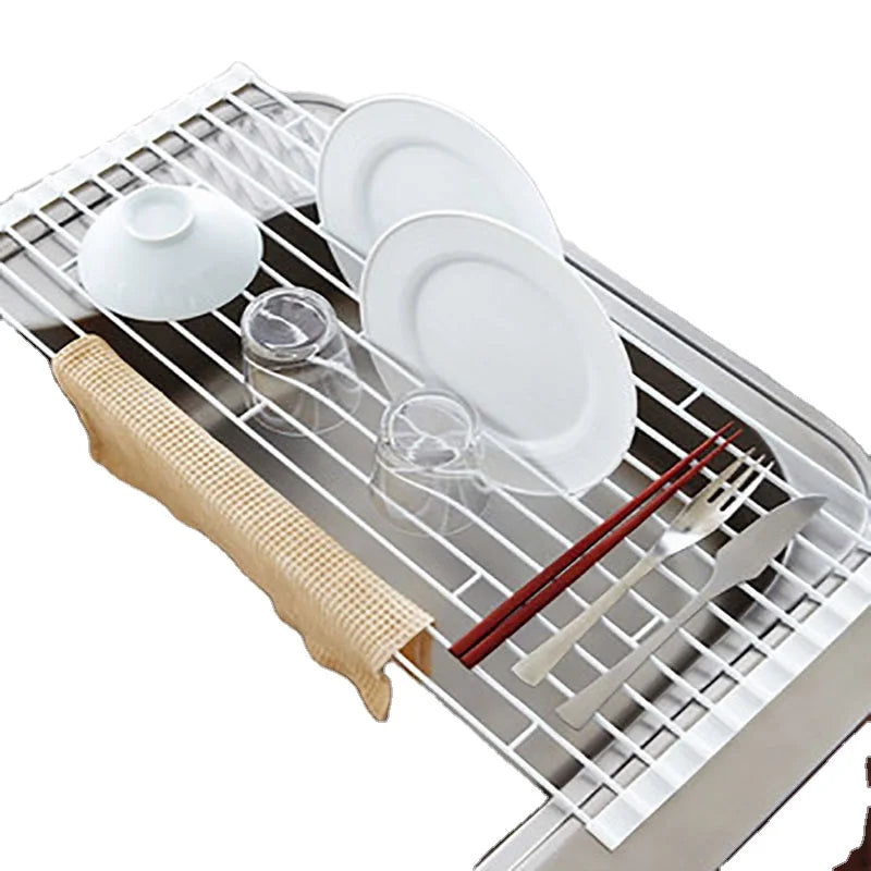 Steel Wrought Iron Folding Multifunction Drain Rack for Kitchen Storage of Vegetable and Fruit Dishes