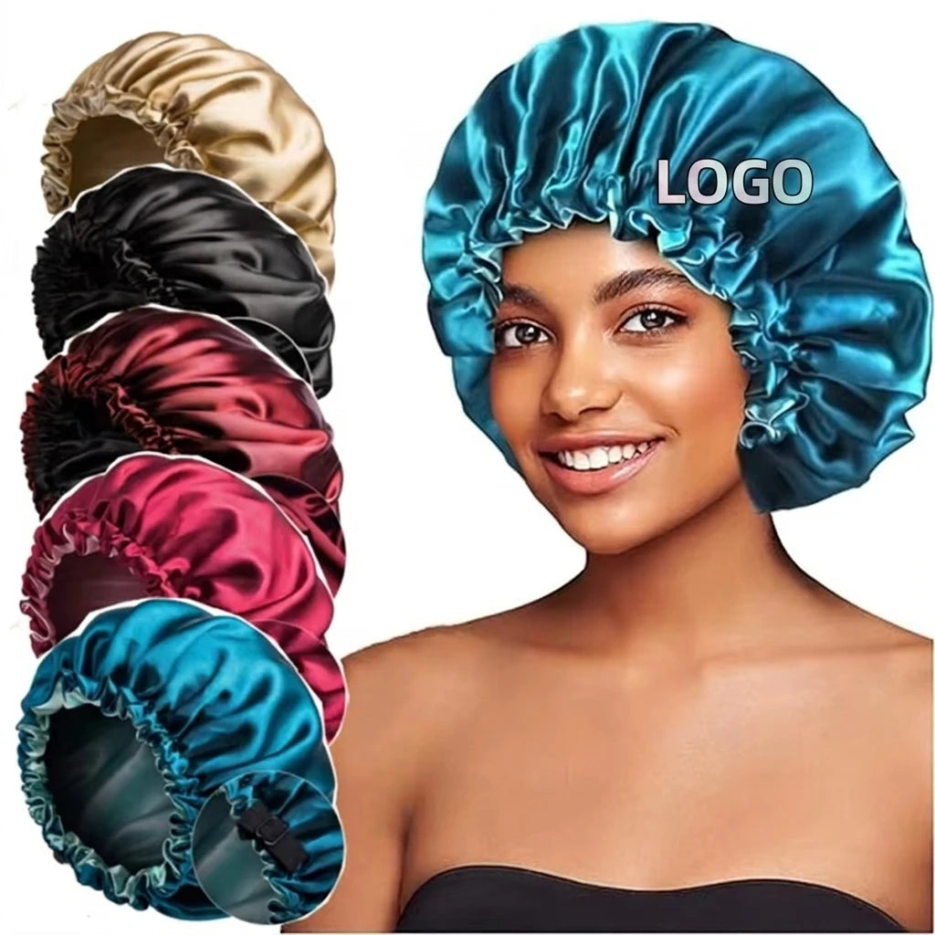 Large Nightcap Adjustable Elastic Double Layer Reversible Hair Silk En Satin Bonnet for Women Curly Hair