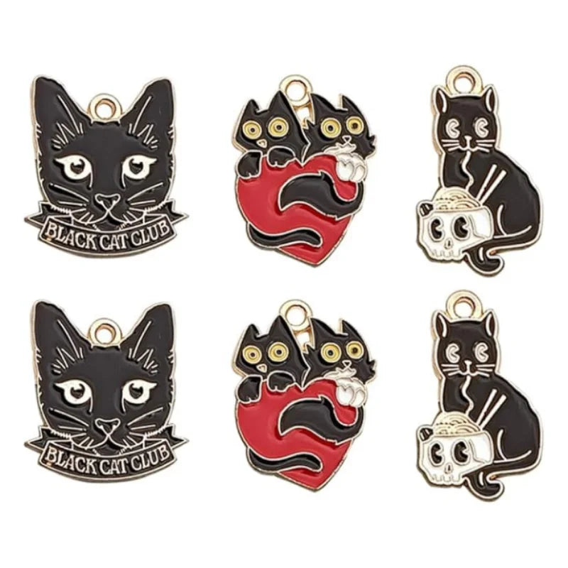 Cute Cat Enamel Charm Pendant Skeleton Cat Cat Head Love Cat Charm DIY Making Necklace Bracelet Earring Keychain Decoration