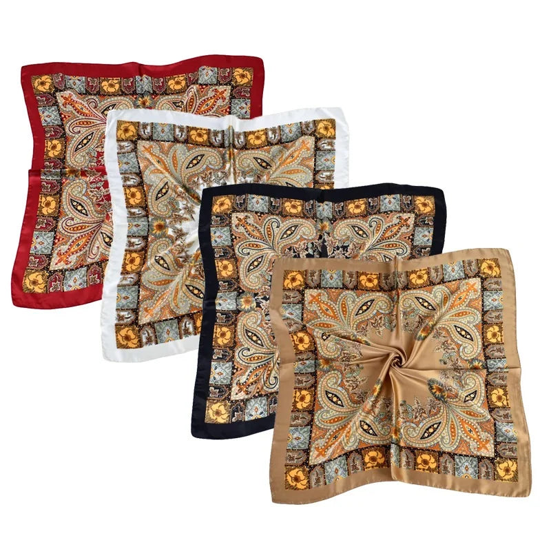Women's Vintage Bandanas Paisley Design 70x70cm Fashion Square Silk Hair Scarf Soft Satin Hair Wrap Bandana for Outdoor Use