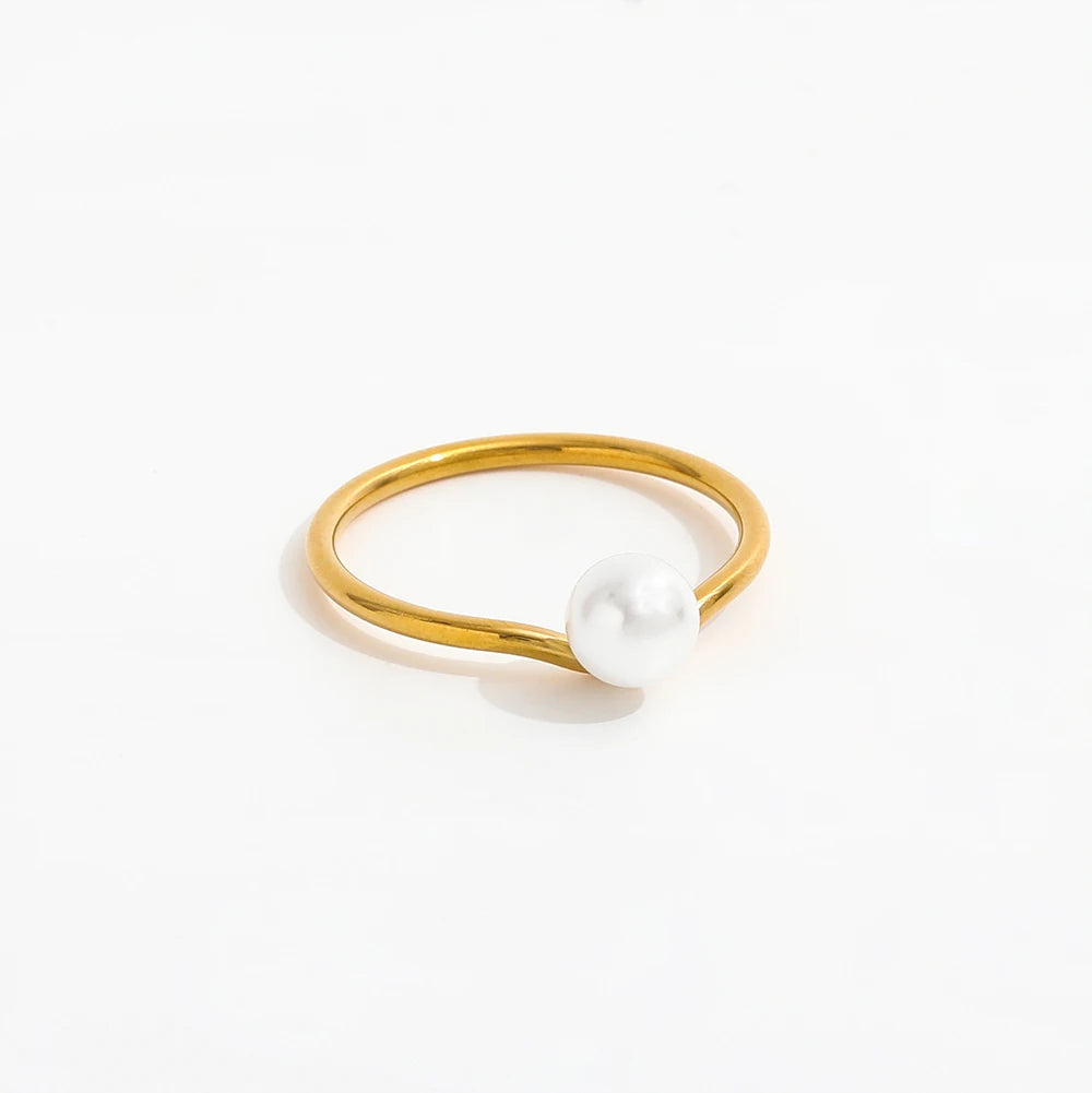 Fenny Jewelry No Fade 18K Gold Plated High End Fashion Dainty Pearl  Stainless Steel Ring Trend for Women Wholesale Jewelry