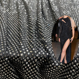 Black Silver Rhinestone Fabric Crystal 4 Way Stretch Fabric Poly Spandex Rhinestone Fabric