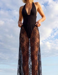 STOCK Plain Trendy Women Two Pieces Swimsuit Cross Straps Back Thong Swimwear and Lace Skirt Set Beachwear S-L