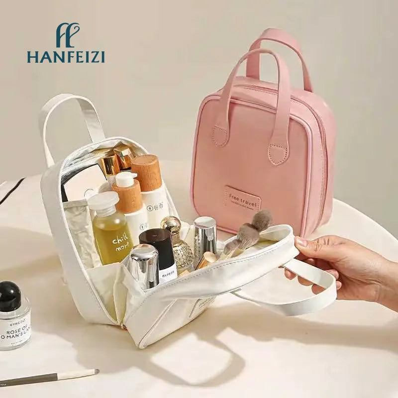 HANFEIZI New Large Capacity PU Leather Makeup Organizer Waterproof Lady Cosmetic Pouch Shell Cosmetic Bags