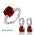 C8346 Abiding Fine Jewelry Good Selling Jewelry 925 Sterling Silver Red Agate Natural Stone Jewelry Wedding Set