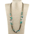 Fashion Bohemian Women Gift Jewelry  Long  Necklace 2pc/set Natural Stone Crystal Glass Freshwater Pearl Collar De Perlas