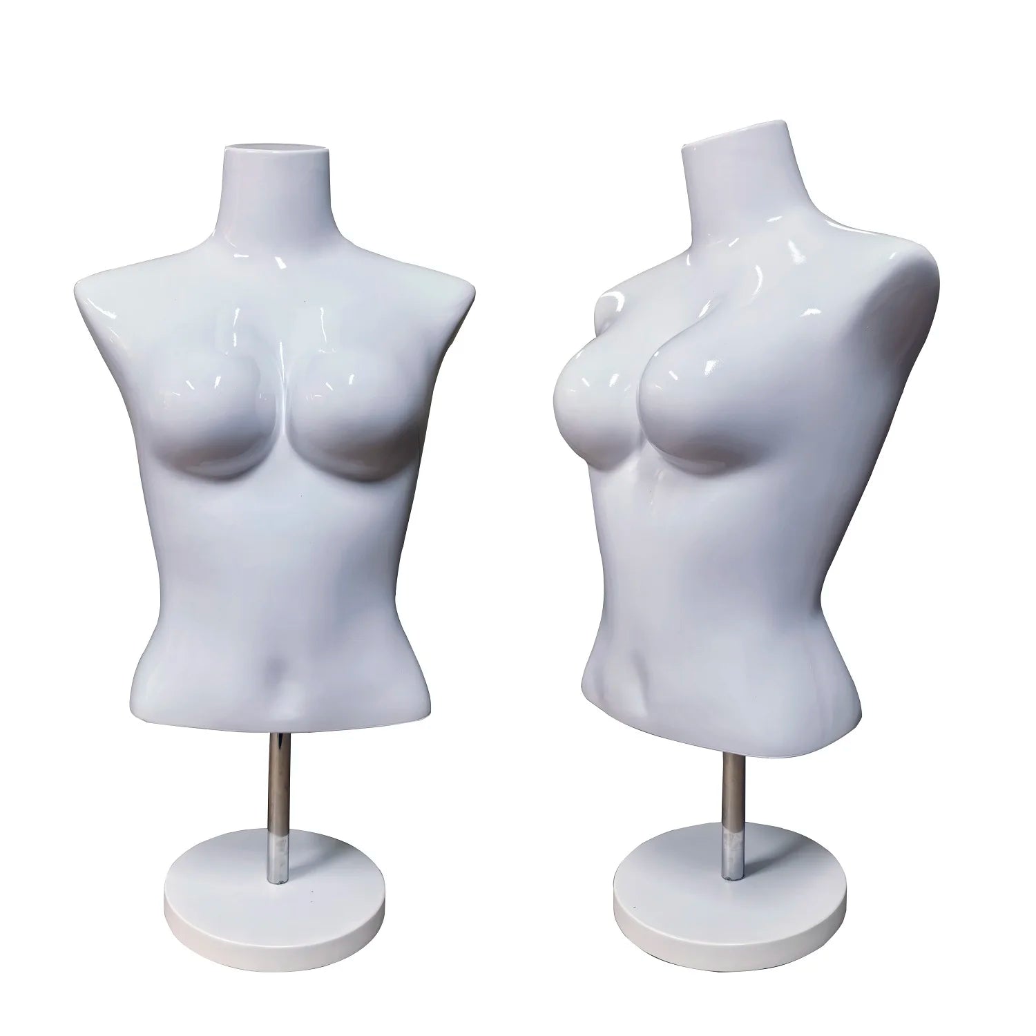 Female Half Body Mannequin Plastic Stand with Plus Size Features for Sportswear Display Headless and Skin-Colored
