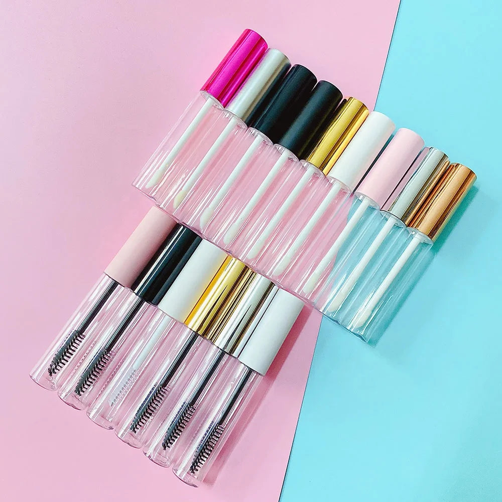 LZ Pack Low MOQ 100pcs Custom Logo Wholesale Round Eyelash Bottle Lipgloss Container 10ml Lip Gloss Tubes With Wand