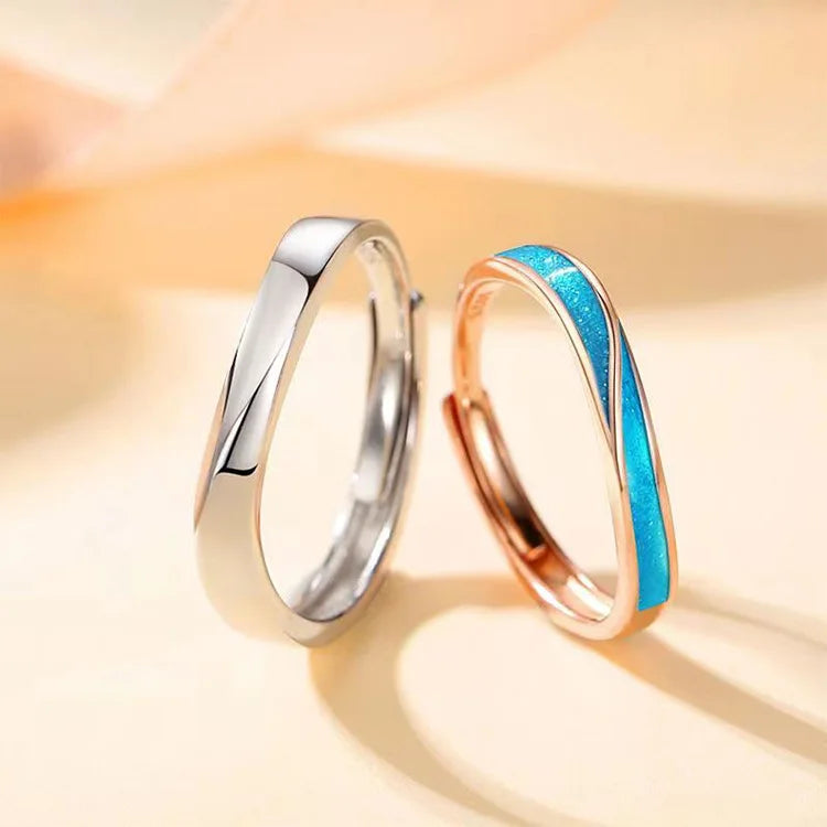 Romantic Silver Plated Vintage Couple Ring for Wedding Jewelry Valentine's Day Gift Simple Circle Open Adjustable Ring