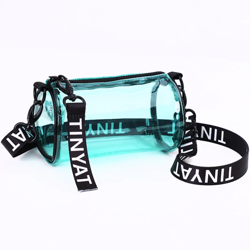 Candy Color Crossbody Shoulder Bag PVC Material Transparent Cylinder Fashionable Women's Water-repellent Zipper Bag