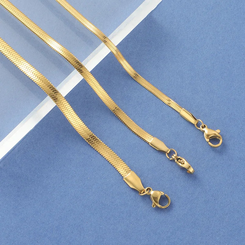 Promotion Free Gold Plated Stainless Steel Herringbone Chain Snake Bone Fashion Simple Jewelry Bracelet for Women Girls