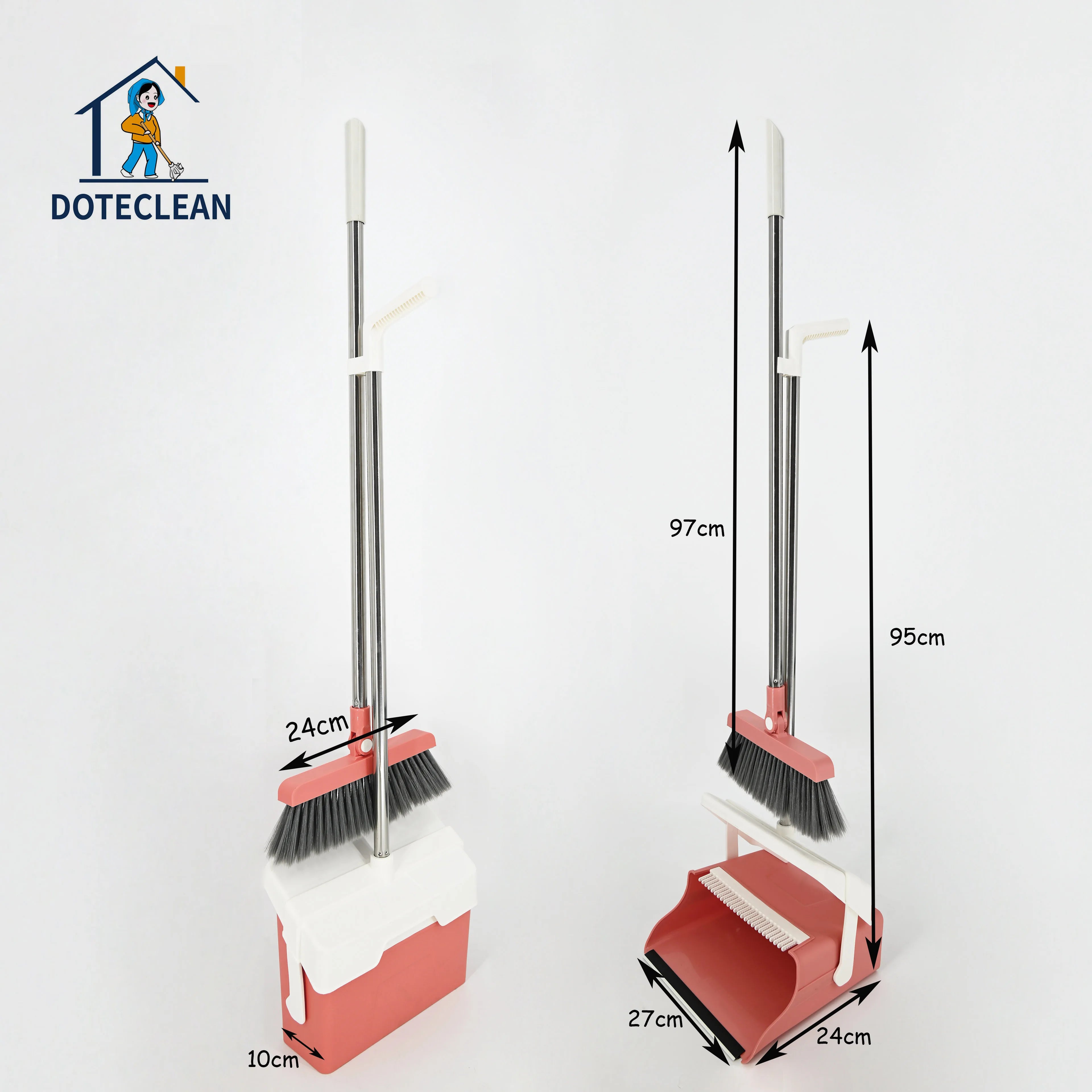 New Household Cleaning Windproof Broom Dustpan Set PET Broomhead Stainless Steel Teeth Design Convenient Plastic Accessory