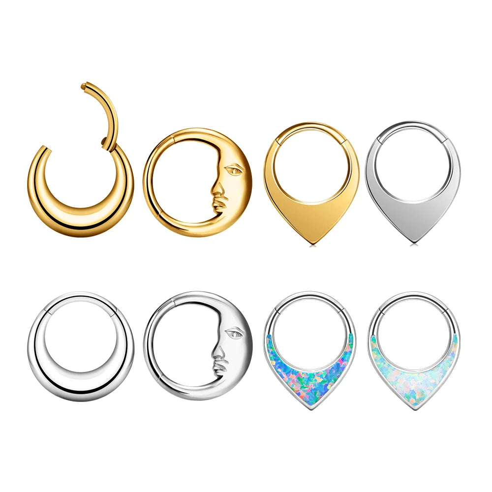 ASTM F136 G23 Titanium 16G Moon Man Waterdrop Septum Hoop Piercing Clicker Segment Ring Daith Conch Earrings Children's Body