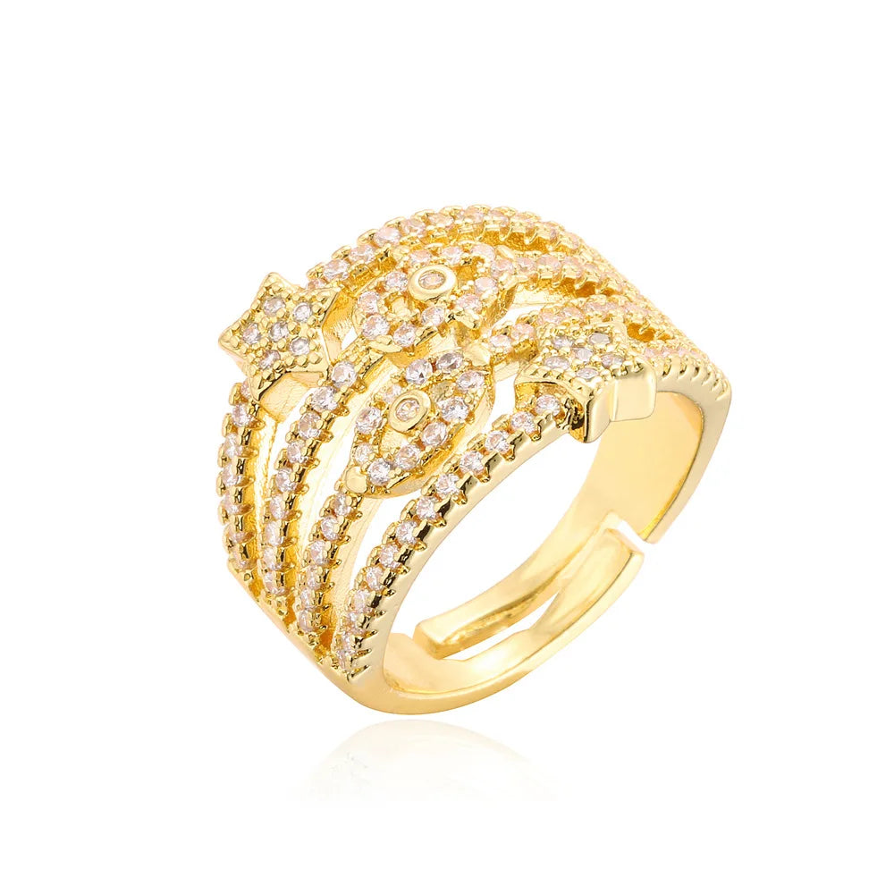 Cheaper Gold Plated Evil Eye Rings Adjustable Personality Rings for Women