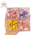 JIRIS 2023 Korean Fashion Candy Color Elastic Hair Ties Heart Square Bunny Shape Charm Hair Ties 10pcs Hair Ties Box for Kids