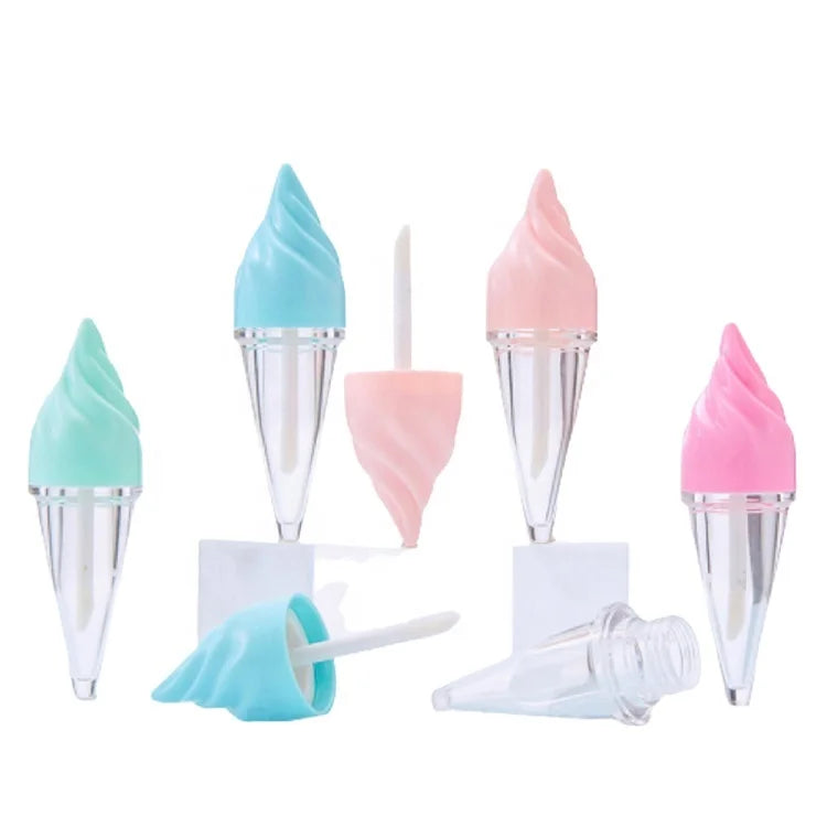 5ML Lipgloss Tubes Container Ice Cream Shape Kids Cute Lip Gloss Tube Pink Blue Cosmetic Packaging Custom Lip Gloss Wand Tubes