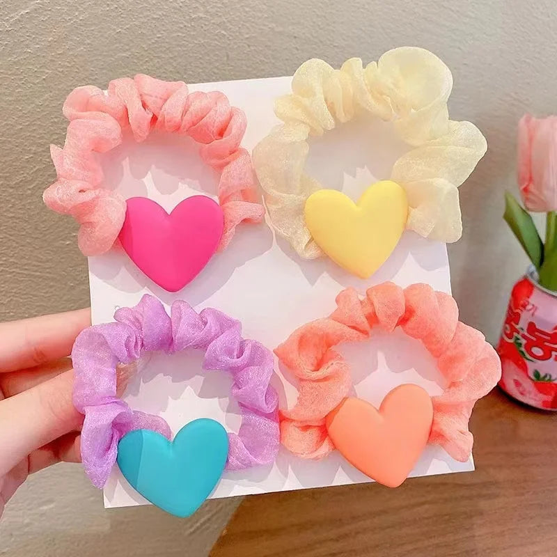 The New Candy Color Simple Fashion Baby Girl Heart Shape High Elastic Hair Scrunchies Child Hair Ties for Girls Hair Accessories
