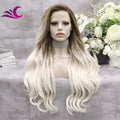 Celebrity Ombre Brown White Wavy Transparent Lace Front Wigs Futura Heat Resistant Wigs for Daily Party