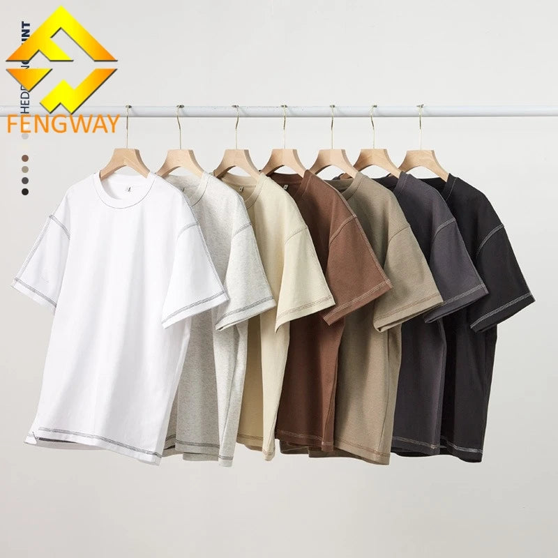 Custom Blank Drop Shoulder Polyester/Cotton Solid Knitted 210GSM Heavyweight Regular Fit Mens T-Shirts with Custom Logo