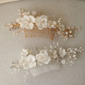 SLBRIDAL Opal Crystal Rhinestone Freshwater Pearls Ceramic Flower Bridal Hair Comb Wedding Hair Accessories Women Hair Jewelry