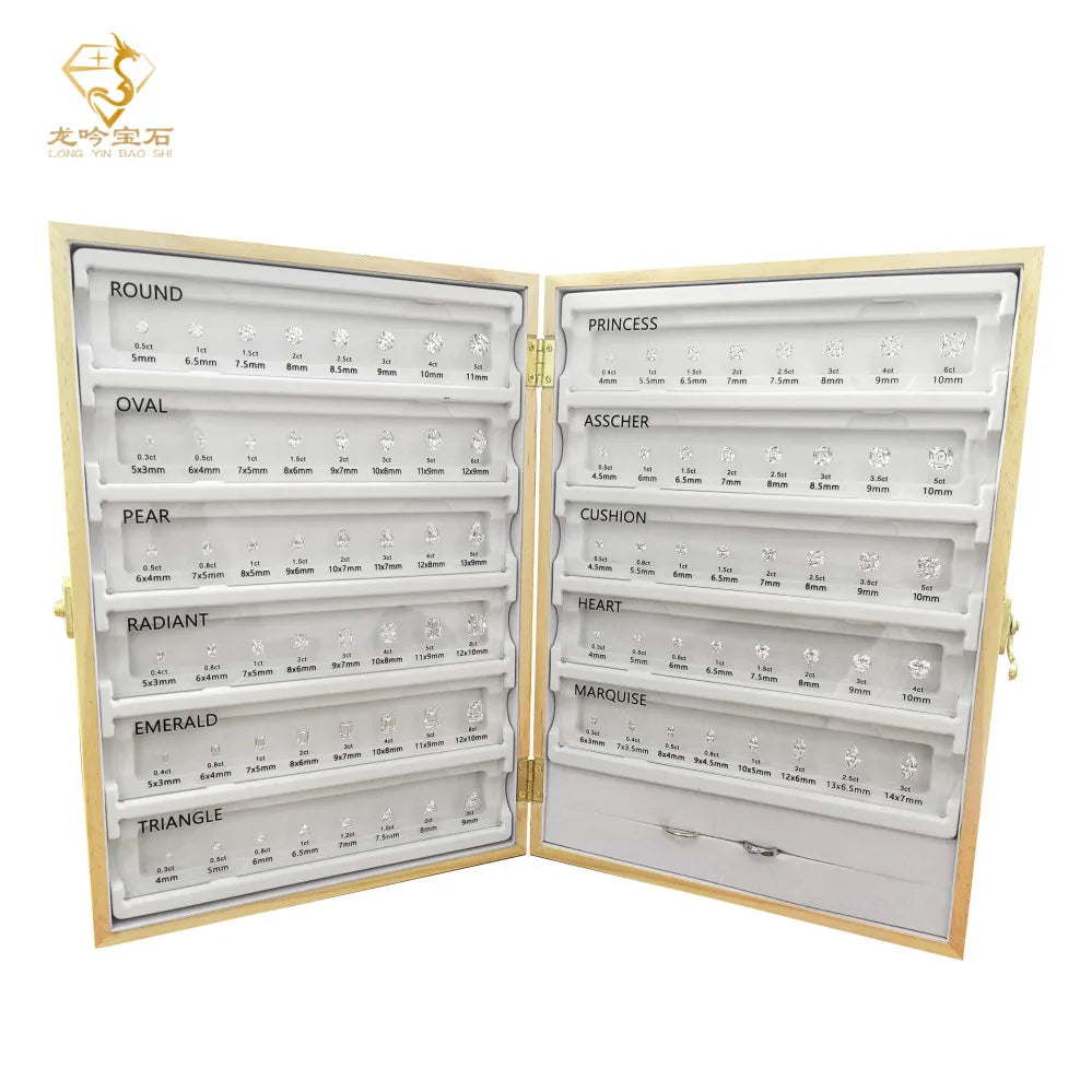 Source Factory Direct Sale Junyuan Jewelry Gemstone Size Chart 5A White Cubic Zirconia Diamond Size Carat Kit Reference Tool