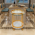 European Elegant White Rock Slab Dining Car Wedding Decoration Hotel Family Trolleys Luxury Golden Copper Dining Cart