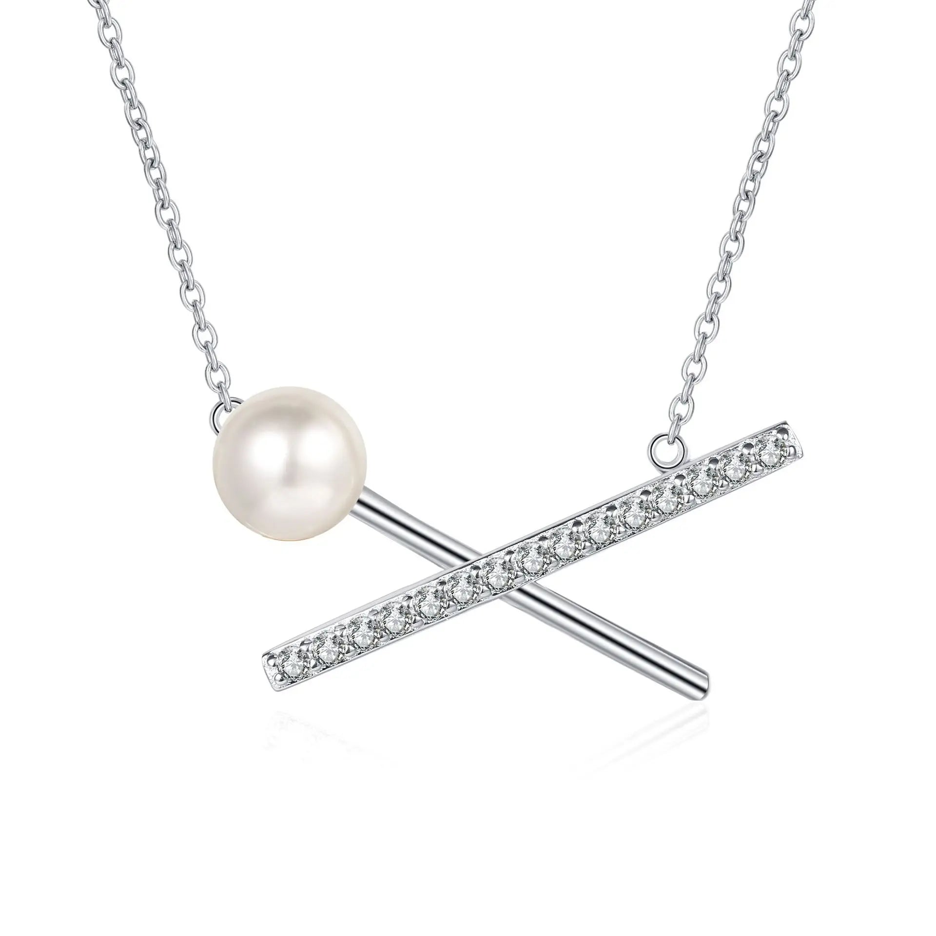 S925 Sterling Silver Moissanite Diamond Cross Necklace With Premium Pearl for Wedding Engagement or Gift