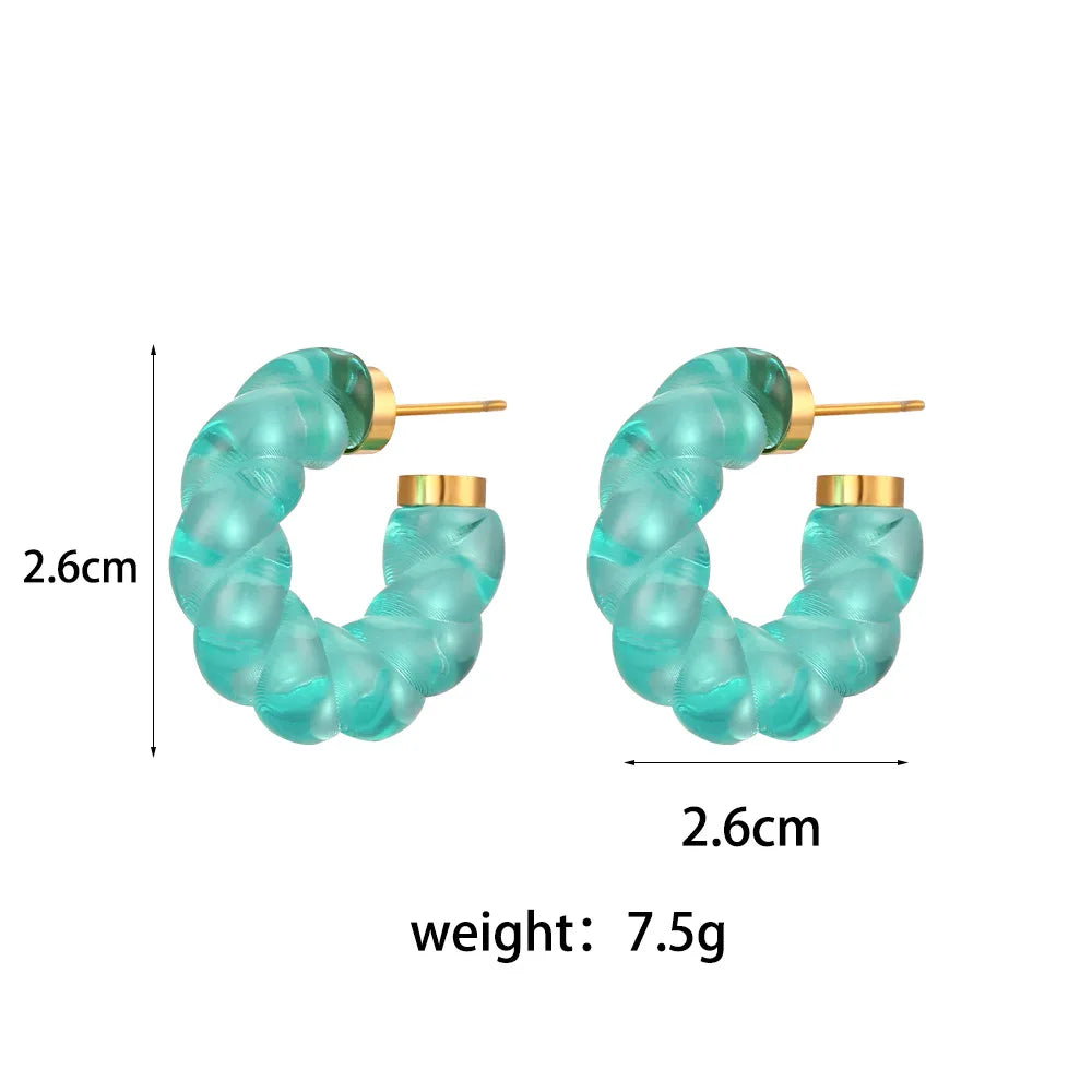 Summer Jewelry Colorful Earrings Twisted Acrylic Hoop Earring for Women Stainless Steel Gold Plated Jewelry