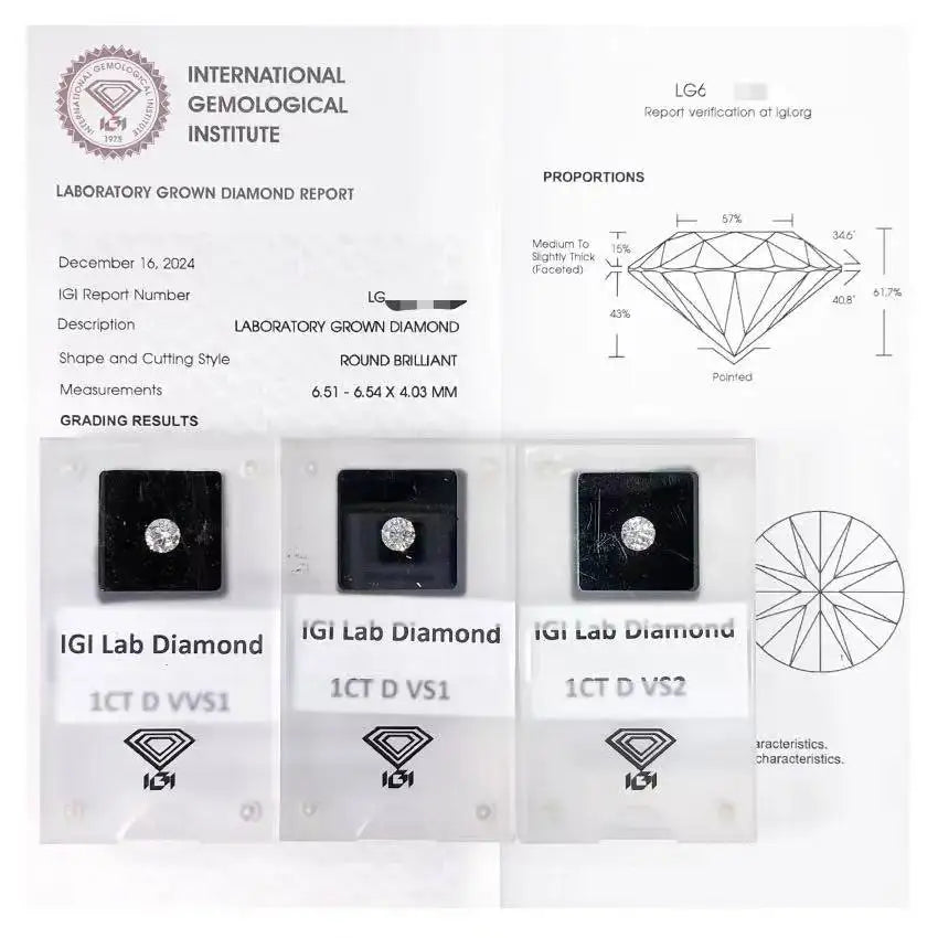 Wholesale 1 Carat Round Cut Lab Grown Diamond IGI Certified VVS Clarity HPHT/CVD Process Loose Diamond