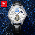 OLEVS 6660 Low Moq Oem  Wholesale  Leather  Brand Automatic Watch Men Fashion Custom Logo Mechanical Movement  Mens Wrist Watch
