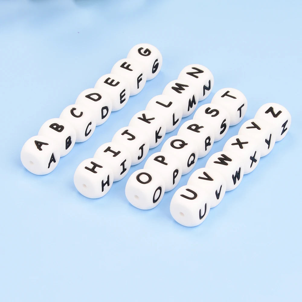Wholesale 100% Food Grade Square Silicone Letter Bead 12mm Focal Snow Alphabet Beads