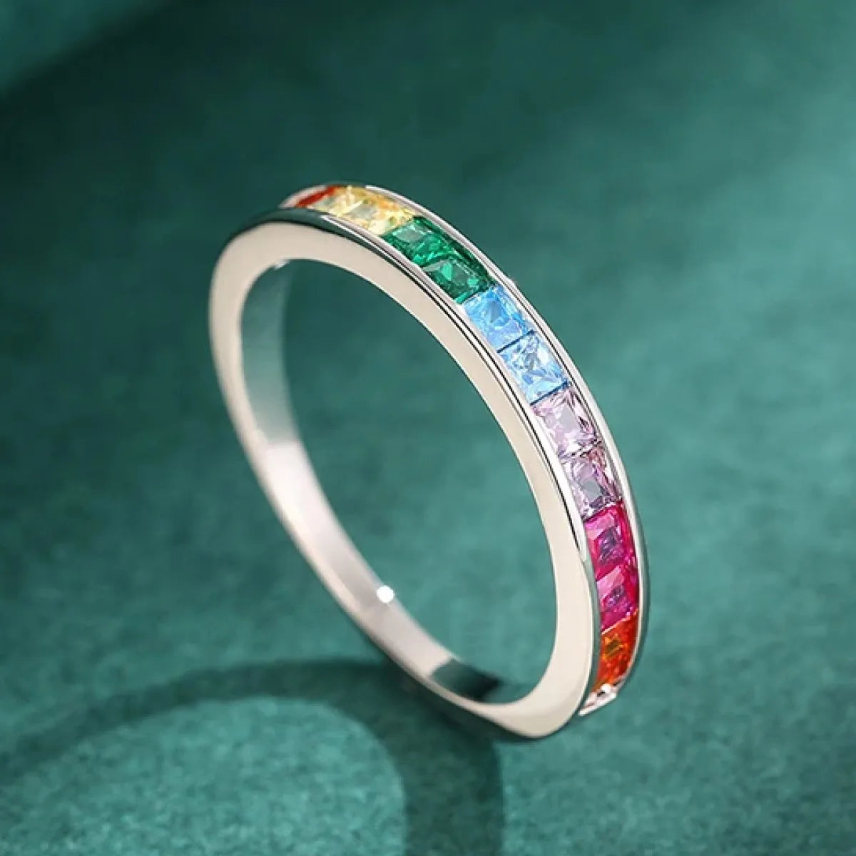 CAOSHI Fresh Style Bright Square Design Colorful Cubic Zirconia Eternity Band Rings for Women Wedding Silver Plated Finger Rings