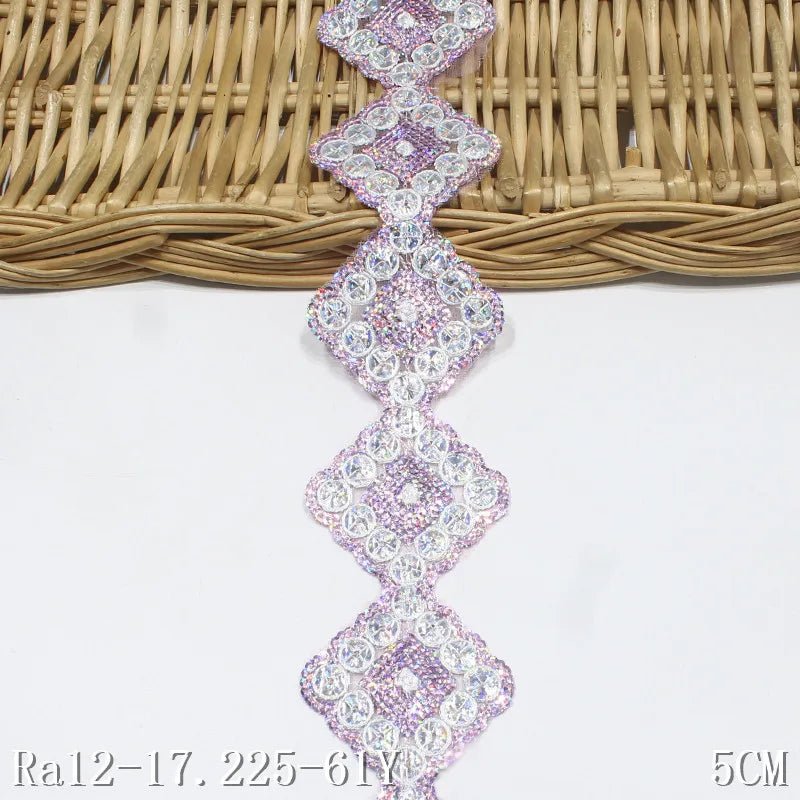 Luxury 5cm Light Purple Twinkle Sequin Embroidered Border Lace Trim Wedding Performance Dress Geometric Figure Accessories