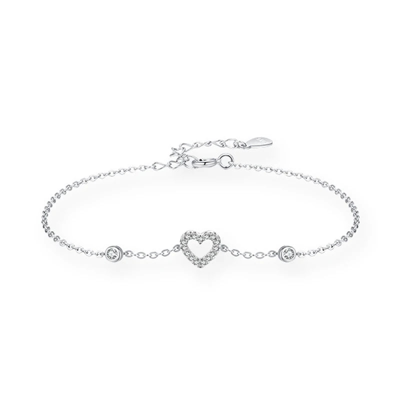 SL1627 925 Sterling Silver Charm love Heart Sparkling Zirconia Chain Bracelet for Women Girls Birthday Party Accessories Jewelry