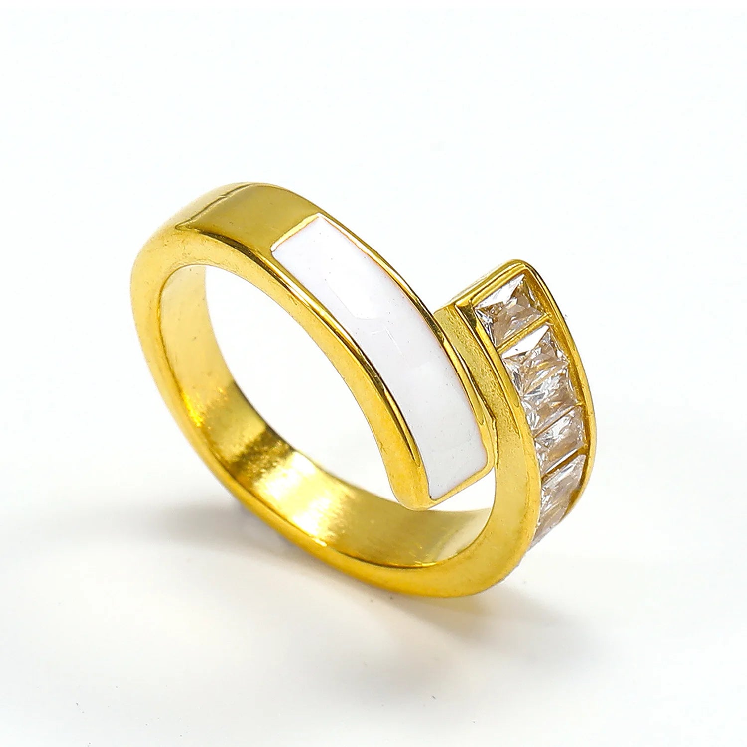 Wholesale 18K Rose Gold Plated Stainless Steel Wedding Rings Luxury Cubic Zirconia for Women Lovers Titanium Steel Wedding Band