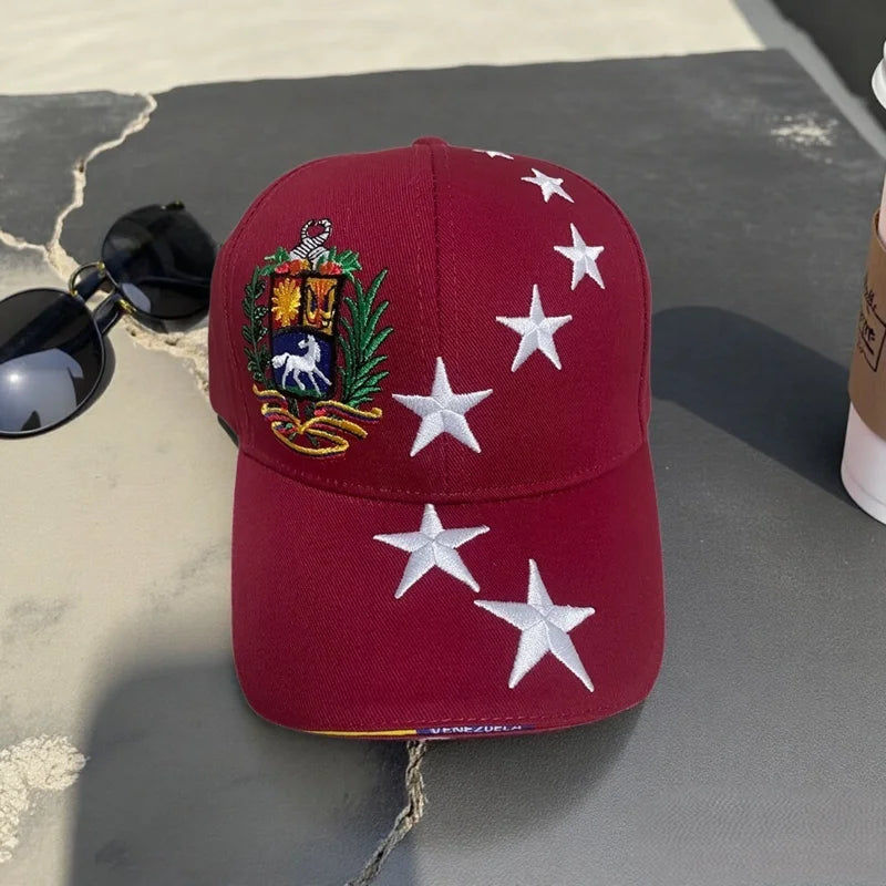Venezuelan Classic Baseball Hat with 7 Stars Flag Logo Embroidered Maroon Sandwich Gorras De Venezuela Bisbol Wholesale Cap Y2K