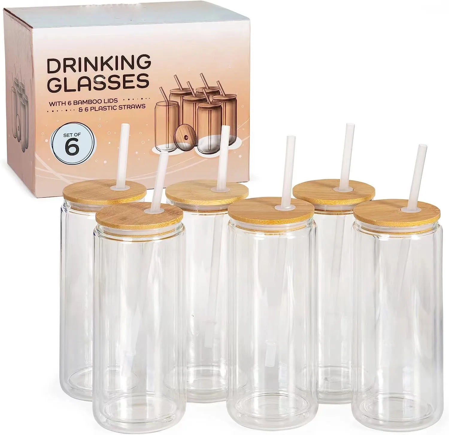 16oz Double Wall Snow Globe Glass Tumbler with Bamboo Lid and Straw