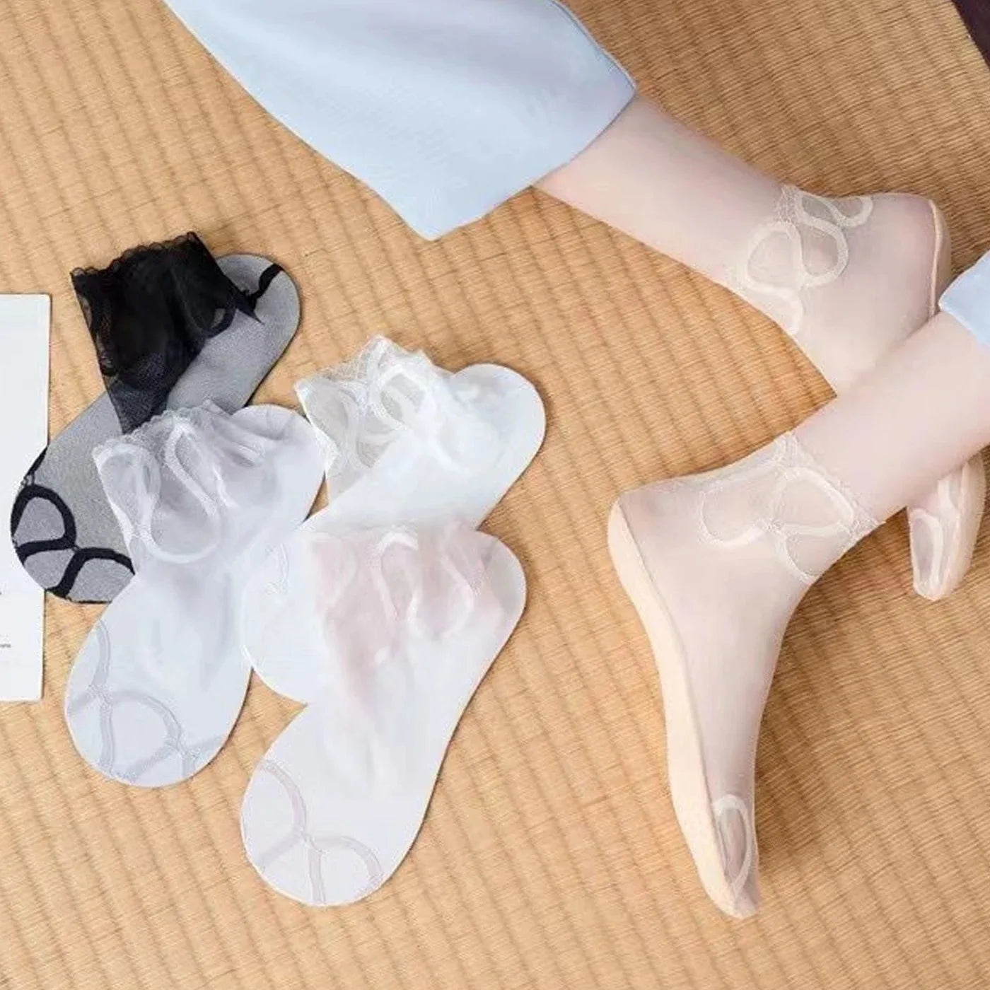 Japanese Style Fashion Women Thin Sheer Woman Socks Beautiful Breathable Transparent Ankle Socks