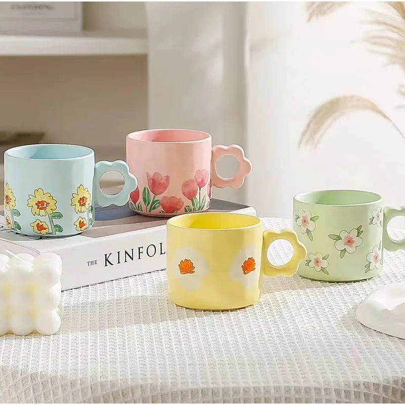 Wholesale Ins Small Fresh Flower Water Cup Niche Design Cute Mug